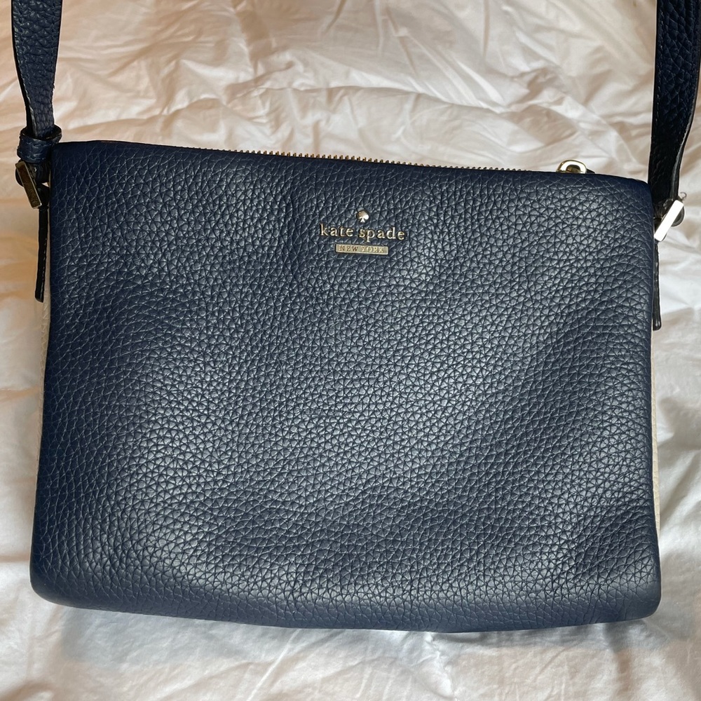 Navy Blue & Ivory Kate Spade Genuine Leather Crossbody Handbag